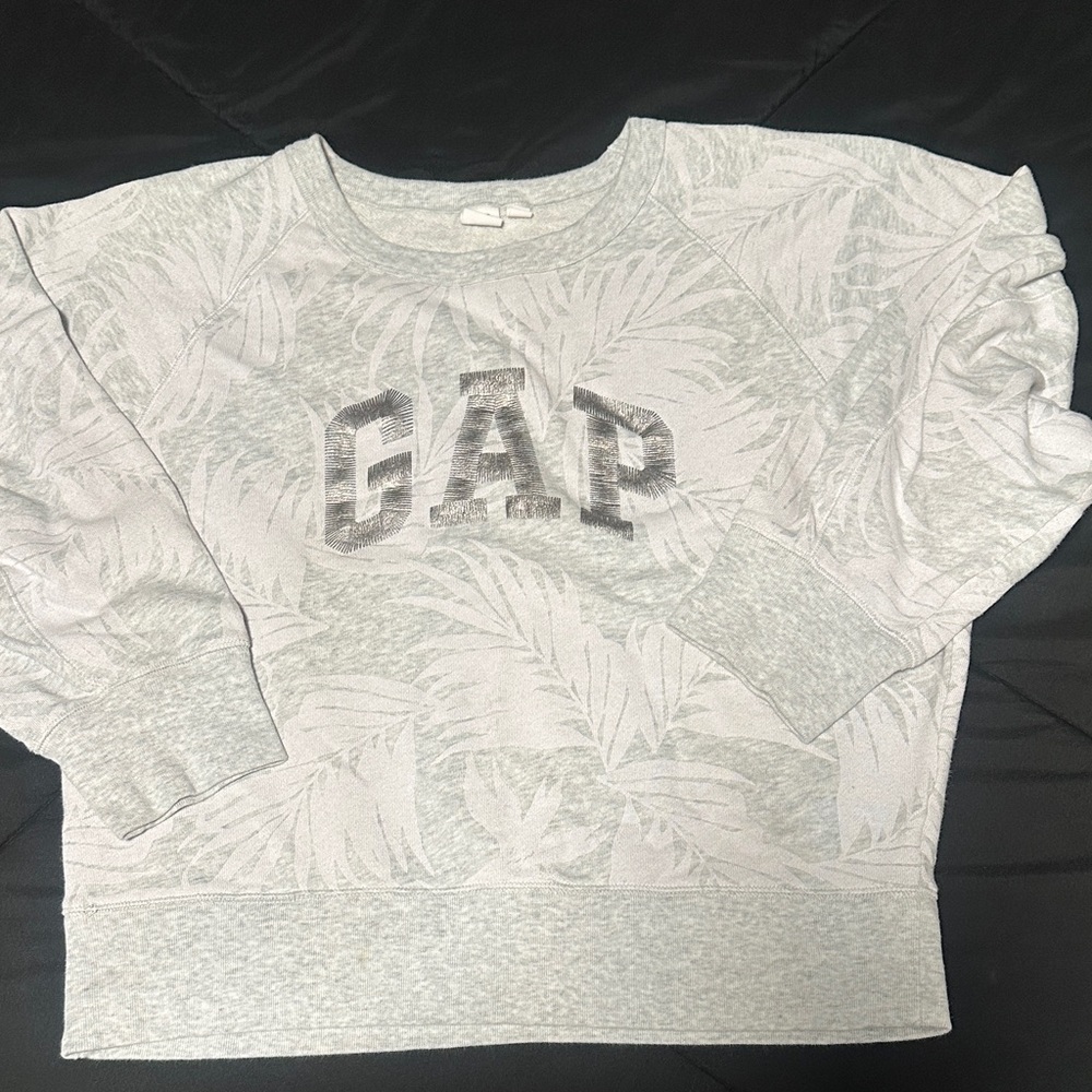 GAP Light Gray Leaf Print Sweatshirt